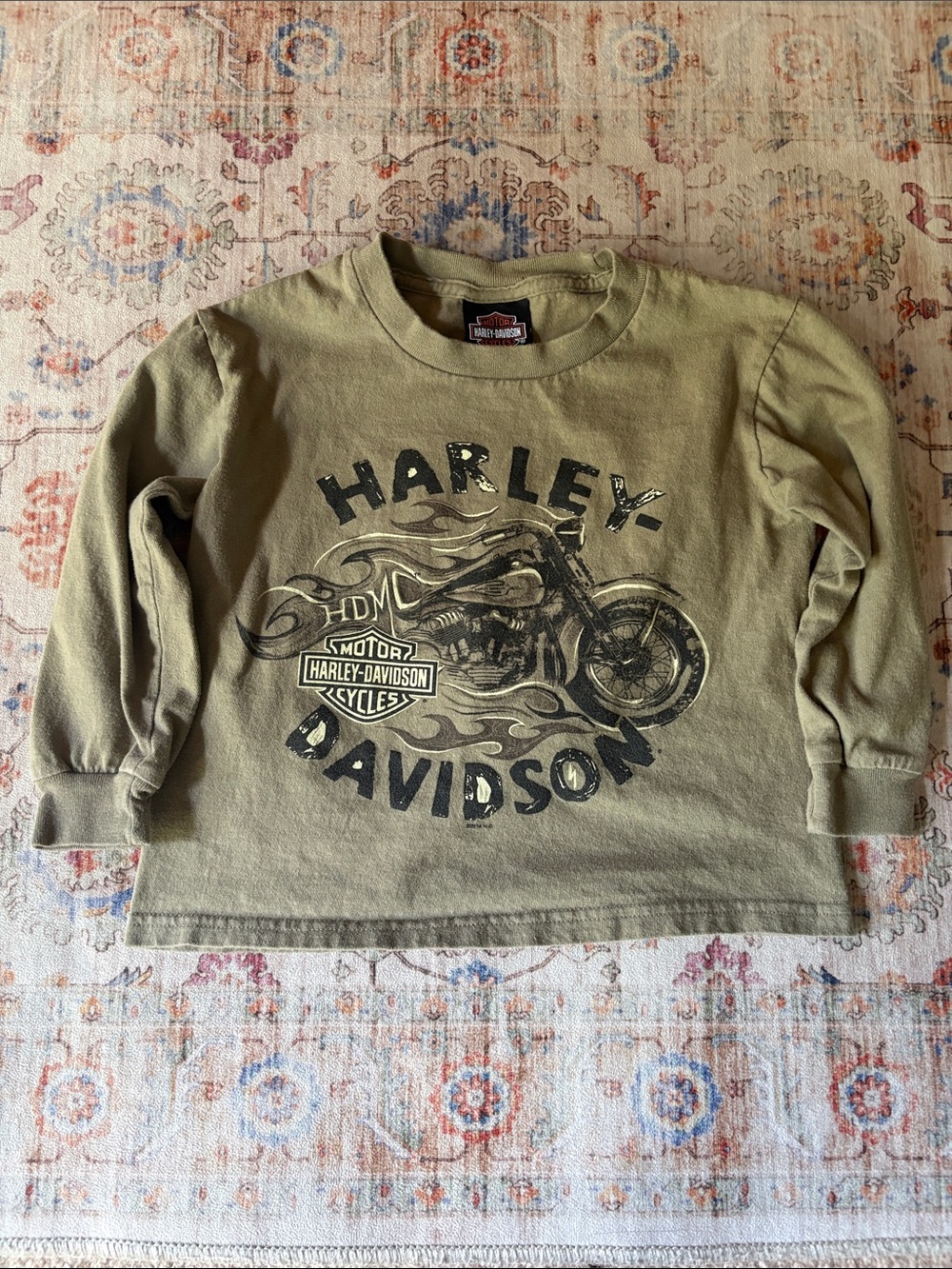 Harley-Davidson Kids Olive Green Long Sleeve Motorcycle Graphic Tee
